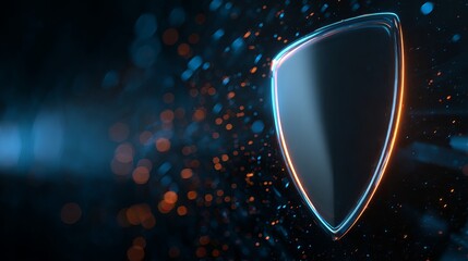 Fototapete - Abstract glowing shield emblem featuring protection and security, with a futuristic and technological design on dark background.