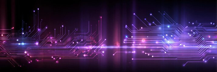 Leinwandbilder - Abstract vector circuit board background with blue and red light effect on a dark purple background, a technology banner design for a website layout template Generative AI