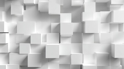 Poster - Abstract composition of white cubes creating a 3D wall with interplay of light and shadows.