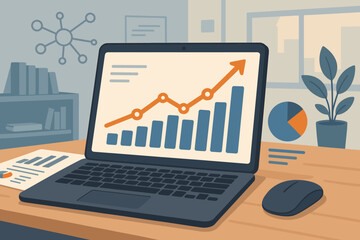 Poster - Business Analytics Growth Report, Financial Data Chart, Economic Uptrend, Digital Marketing Performance, Online Banking, Payment Dashboard, Office Workspace