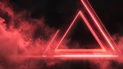 Aufkleber - Dramatic scene featuring a vivid red neon triangle amidst dark clouds and a smoky atmosphere creating tension