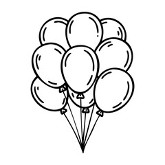 Poster - Simple line drawing of clustered party balloons in black and white. Vector hand-drawn doodle illustration
