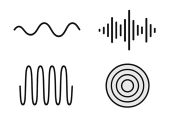 Poster - Vector illustration of a set of waving, sound, vibration and pulsing lines serving as graphic design elements for a music app