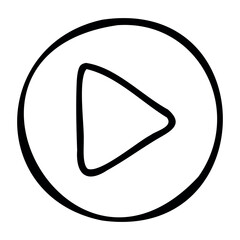 Poster - Simple black outline play button icon with bold triangle design. Vector hand-drawn doodle illustration