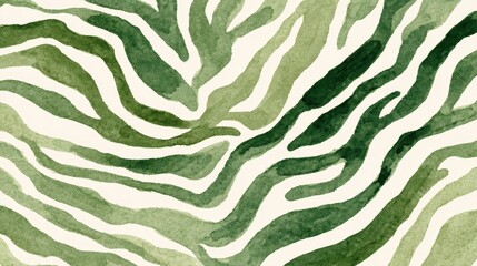 Poster - Green watercolor strokes creating zebra like pattern, merging natural tones with contemporary design, representing artistic interpretation of wildlife inspired graphic element