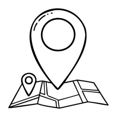 Poster - Map with location pins and highlights on iconic points. Vector hand-drawn doodle illustration