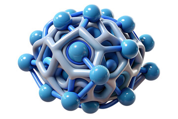Poster - A close up of a complex molecular structure with blue spheres and gray connecting elements on black on transparent background