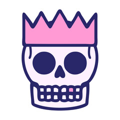 Wall Mural - iconic tattoo style image of a skull and crown in bright neon color