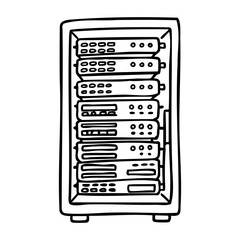 Poster - Illustration of a network server rack with multiple units. Vector hand-drawn doodle illustration