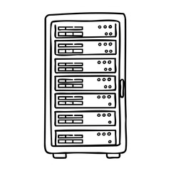 Poster - Hand-drawn server rack with multiple units and buttons. Vector hand-drawn doodle illustration