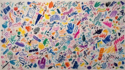Poster - Colorful handprints, chaotic scribbles, and geometric shapes blending together in energetic abstract artwork expressing raw creative passion