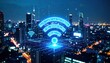 © Al - Cityscape at night with glowing wifi symbol