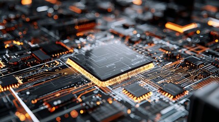 Fototapete - Intricate network of interconnected pathways, a technological marvel showcasing modern CPU design with brilliant illumination.