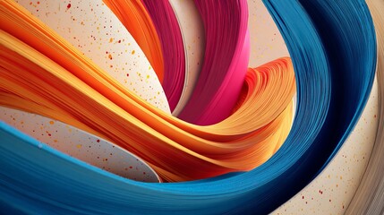 Poster - Abstract swirling colorful paper strips creating a dynamic, vibrant composition with a light speckled backdrop and modern feel.