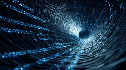 Poster - Futuristic digital tunnel with binary code and abstract lines, representing data flow and connection in cyberspace.
