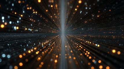  - An abstract network of light trails that stretches into an endless luminous depth, representing data flow.
