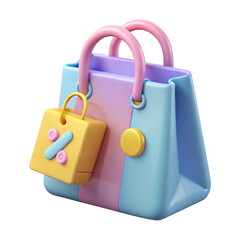Poster - Cute 3d shopping bag with percentage tag isolated on transparent background