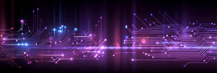 Leinwandbilder - Abstract vector circuit board background with blue and red light effect on a dark purple background, a technology banner design for a website layout template Generative AI