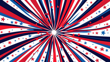 Fototapete - A stylized, graphic representation of a firework explosion. The firework bursts outwards from a central point with thin, curved streaks of color