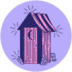 Wall Mural - icon of a tattoo style outdoor toilet in bright neon color