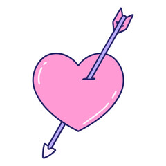 Wall Mural - iconic tattoo style image of an arrow and heart in bright neon color