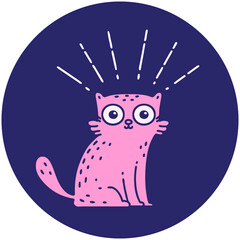 Wall Mural - icon of a tattoo style surprised cat in bright neon color