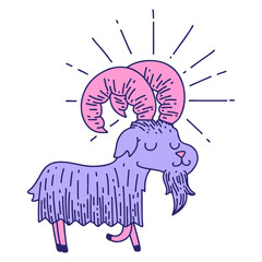 Wall Mural - illustration of a traditional tattoo style happy goat in bright neon color