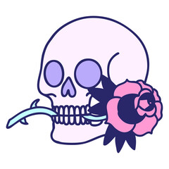 Wall Mural - tattoo in traditional style of a skull and rose in bright neon color