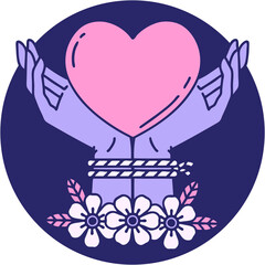 Wall Mural - iconic tattoo style image of tied hands and a heart in bright neon color
