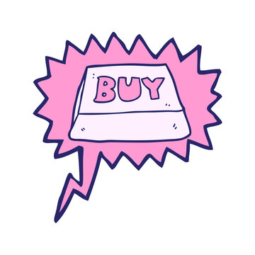 freehand drawn speech bubble cartoon computer key buy symbol in bright neon color