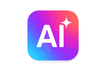 Poster - Vibrant AI Logo Icon with Sparkling Star, Gradient Colorful Button for Artificial Intelligence App, Website, UI, UX, Modern Vector Illustration