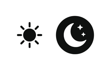 Poster - Sun and Moon Icon Set for Day and Night Mode. Light and Dark Theme Symbols. Sun, Moon, Stars. UI, App, Website, Interface, Switch, Toggle, Vector, Transparent, Minimalist, Flat Design