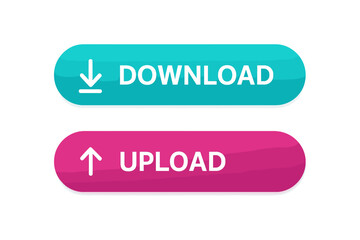 Aufkleber - Download and Upload Buttons. Modern Colorful UI Elements. Web App Interface. Vector Illustration. Arrow Icons. Blue and Pink Rounded Buttons. User Interaction. Isolated Transparent Background