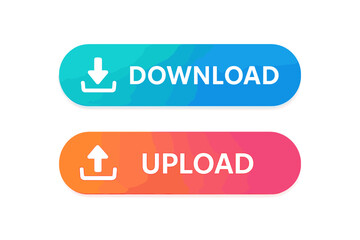 Aufkleber - Download and Upload Button Set. Modern Gradient UI Elements. Web App Interface. Blue and Orange Rounded Buttons. Arrow Icons. Vector Illustration. User Interaction. Digital Design