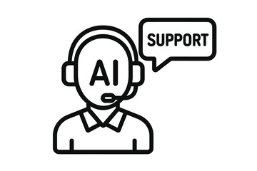 Poster - AI customer service bot icon. Artificial intelligence in customer support. Call center operator. Contact us symbol for app and website. Helpdesk, chatbot, virtual assistant concept.