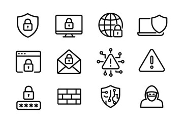 Poster - Cyber security line icon set. Data and network protection symbols for app, ui, website. Computer and technology protection vector icons. Hacker, firewall, password, privacy.