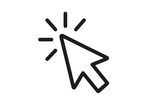 Cursor click icon. Mouse pointer arrow symbol. UI UX web design element. Computer press button concept. Action of selection, choice, and clicking. Interaction sign for app, video.