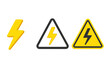 © Susanne - High voltage sign 3d icon set. Electricity symbol with lightning bolt. Danger warning triangle sign. Attention, risk of electric shock concept. Power energy thunder icon.