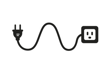 Poster - Power Cable Plug and Socket Sine Wave Shape. Electricity Connection Concept. Black Electrical Cord Icon. Vector Illustration. Energy Supply Symbol. Isolated on White Background