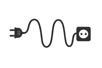 Poster - Electric Cable Plug and Socket Sine Wave Shape. Power Cord with Plug and Outlet. Electricity Connection Symbol. Vector Illustration. Energy Supply Concept. Electrical Wire Waveform. Isolated Design.