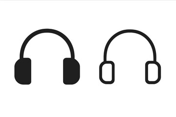 Fototapete - Headphones Icon Set. Minimalist Over-Ear Headset Outline and Solid Silhouette. Audio Equipment Symbol. Music Listening Device. Flat Vector for App, UI, Web, Technology, Sound, Podcast, Media