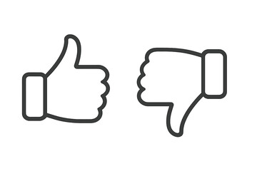 Poster - Thumbs Up and Down Outline Icons, Like and Dislike Symbols, Good and Bad Feedback Buttons, Social Media Approval and Rejection, Vector Illustration on Transparent Background