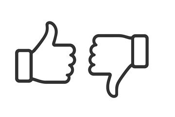 Poster - Thumbs Up and Down Outline Icons, Like Dislike Feedback Buttons, Good Bad Choice Symbol, Social Media Rating, Approval Rejection Concept, Vector Isolated on Transparent Background