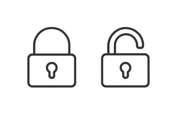 Leinwandbilder - Lock icon set with locked and unlocked padlock. Black outline symbol for app, ui, ux and website. Concept for security, privacy, safety, access, protection and password.