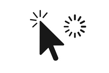 Fototapete - Mouse Cursor Click and Loading Icon Vector. Black Arrow Pointer with Click Effect and Spinning Loader. UI Design Element for Computer, Mobile App, Animation. Minimalist, Isolated, Editable.