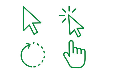 Leinwandbilder - Green Mouse Cursor Icons Set. Click Pointer, Loading Arrow, Hand Cursor. Computer Mouse Pointer Vector Illustration for UI, Web, Mobile App, Animation, User Interface Design