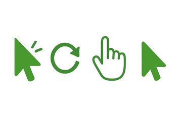 Leinwandbilder - Green Mouse Cursor Icons Set. Click, Loading Arrow, Hand Pointer. Computer Mouse Pointer, UI, UX, Web Design, App Interface, Navigation Symbol, Vector Illustration, Isolated Transparent