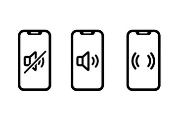 Leinwandbilder - Phone ring, silent, and vibration mode line icon set. Smartphone sound profile symbols for application and website UI design. Mobile interface pictogram collection. Vector.