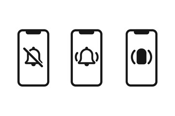Leinwandbilder - Smartphone sound profile icon set with ring, vibration and silent mode symbols. Mobile device volume control for sound, vibrate and mute. UI UX button for app and web design.
