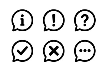 Poster - Speech Bubble Icon Set for App, Web, UI – Information, Alert, Question, Check Mark, Cross, Ellipsis, Communication, Notification, Vector, Transparent Background